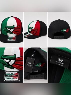 Wynn Headwear Tricolor Mexican Eagle Snapback Hat – Black/Green/Red – Mexico Cap